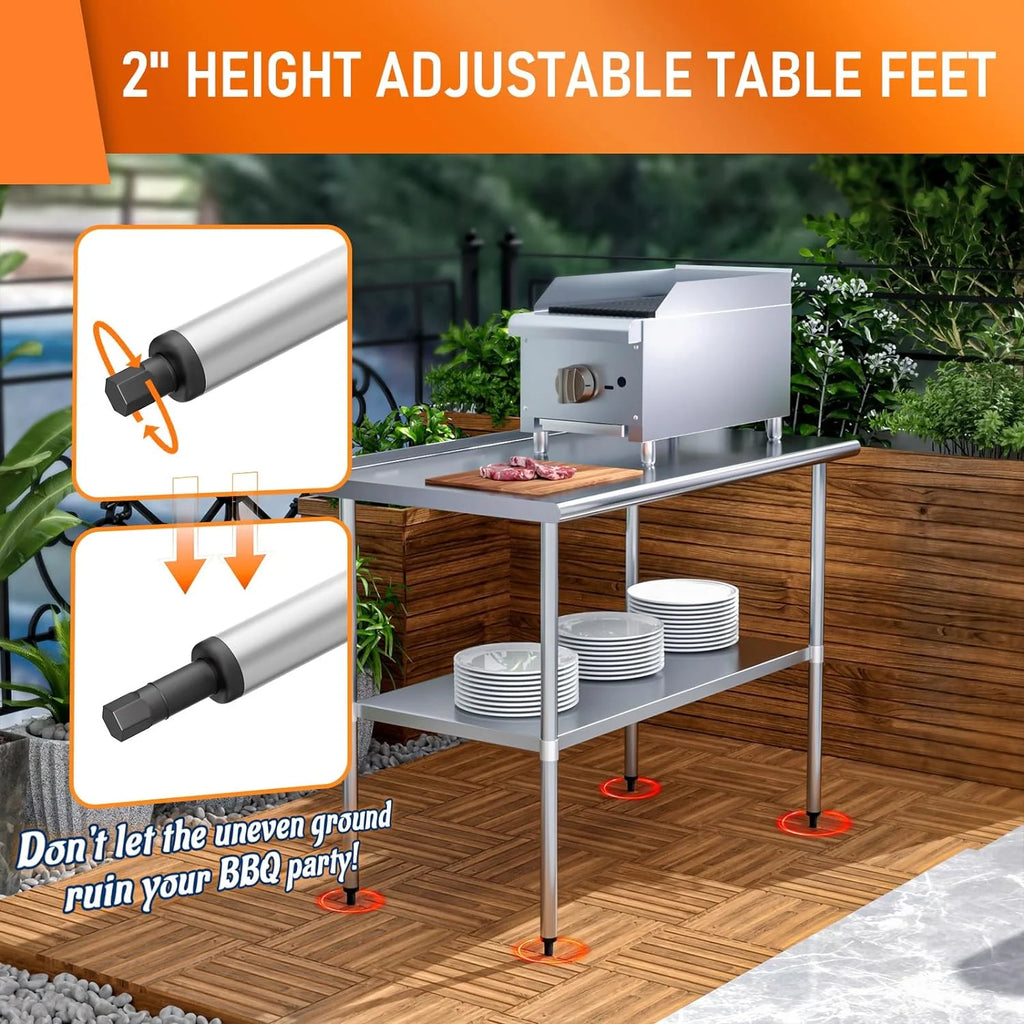 Stainless Steel Table with Adjustable Shelf and Backsplash E208