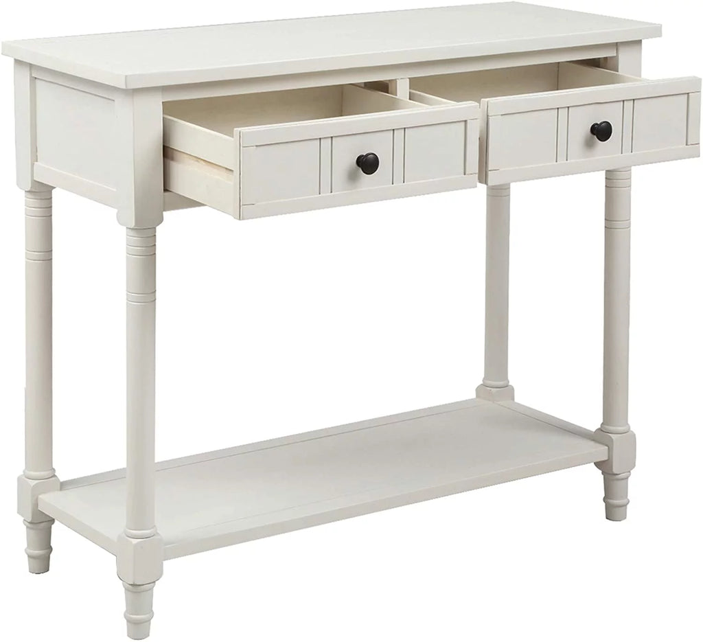 White Wooden Console Table with 2 Drawers F9053