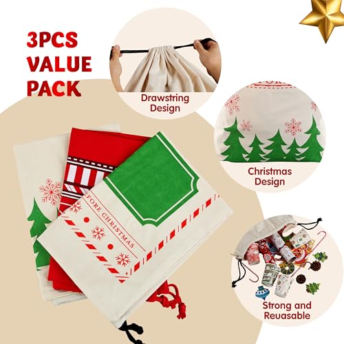 3 PCS Christmas Drawstring Burlap Sack F140842