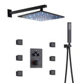 Black 3 Way LED Thermostatic Complete Shower System with Rough-In Valve T957