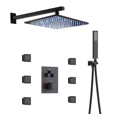 Black 3 Way LED Thermostatic Complete Shower System with Rough-In Valve T957