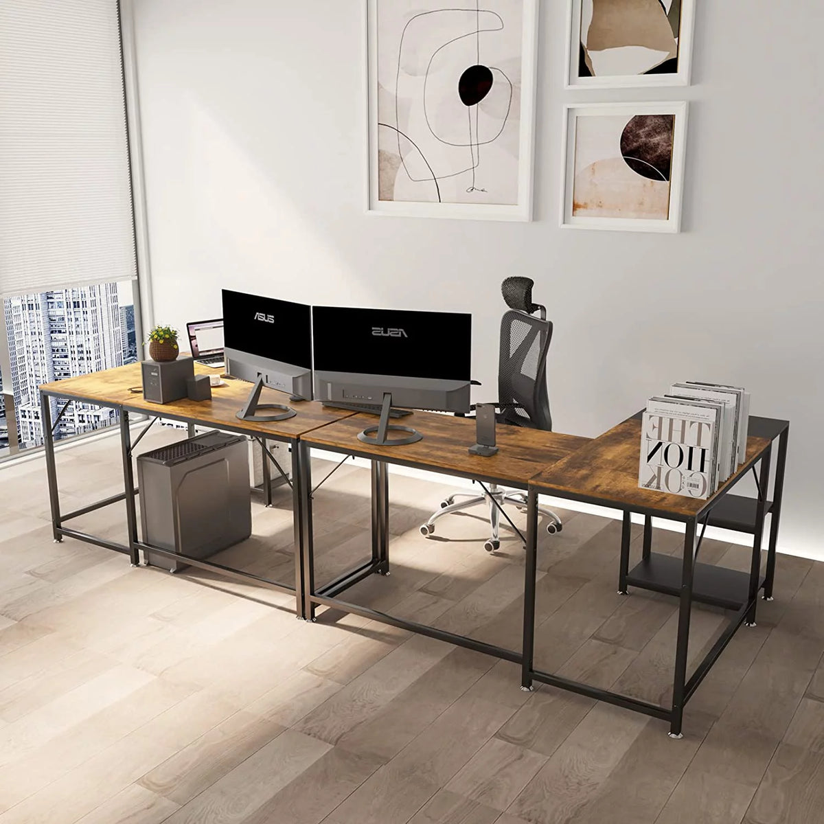 59" L Shaped Desk with Storage Shelves M88184