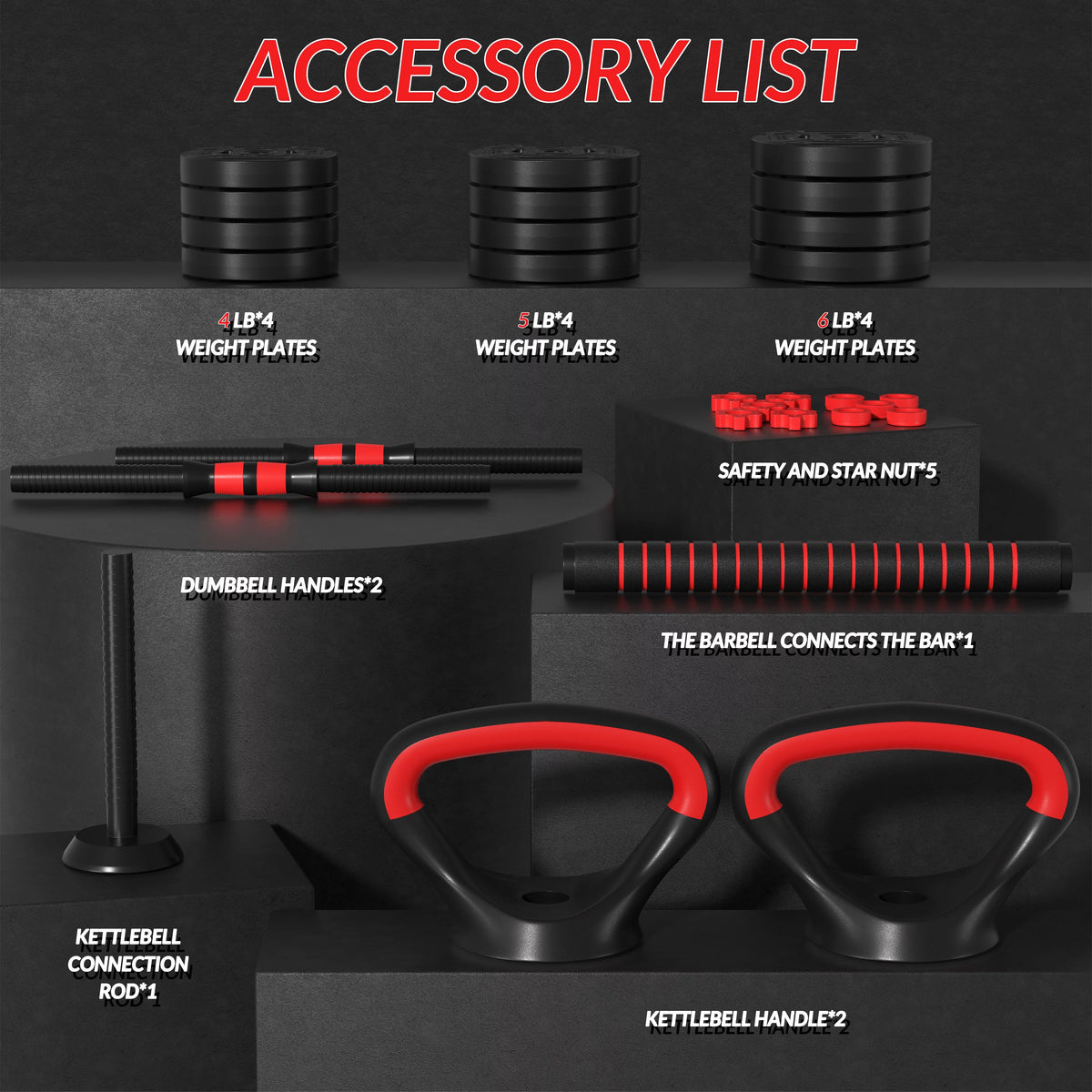4-in-1 Adjustable Dumbbell, Barbell, and Kettlebell Set E5516