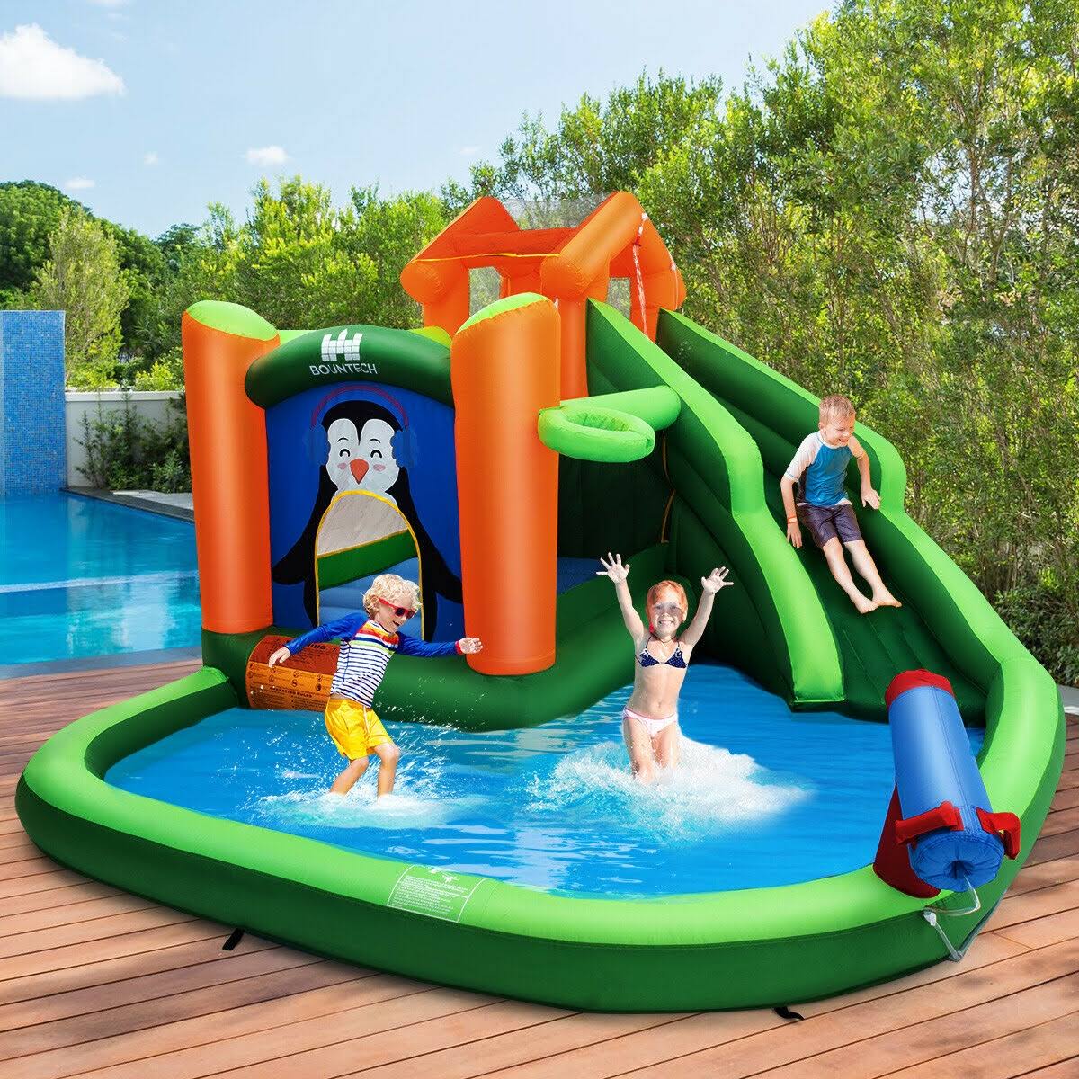 Inflatable Water Park Bouncer with Splash Pool Z444554