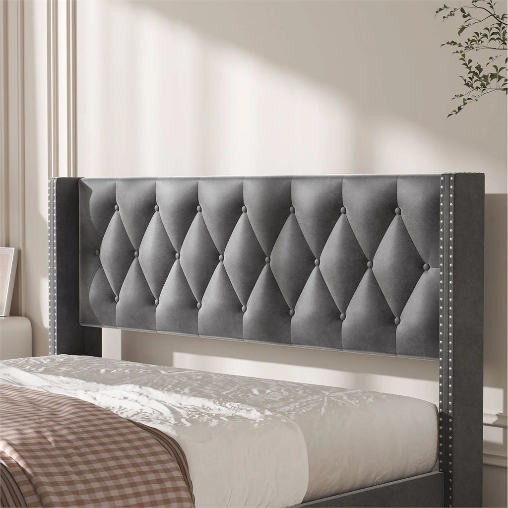 Gray Velvet 4-Drawer Full Size Platform Bed F264415