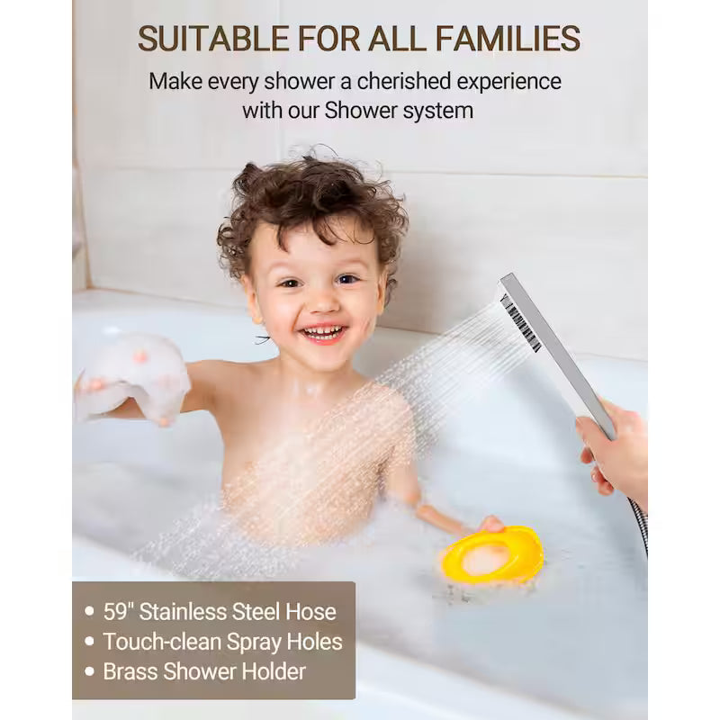 Wall-Mounted Dual Shower Heads with Handheld Shower in Brushed Nickel Q40589
