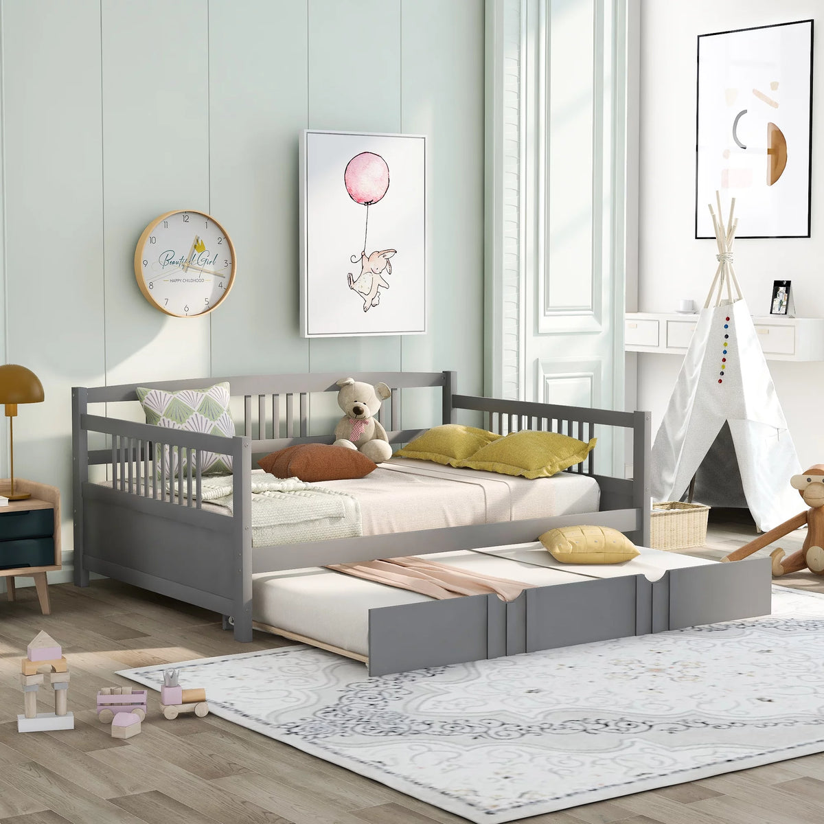 Wood Full Size Daybed with Twin Size Trundle V58027