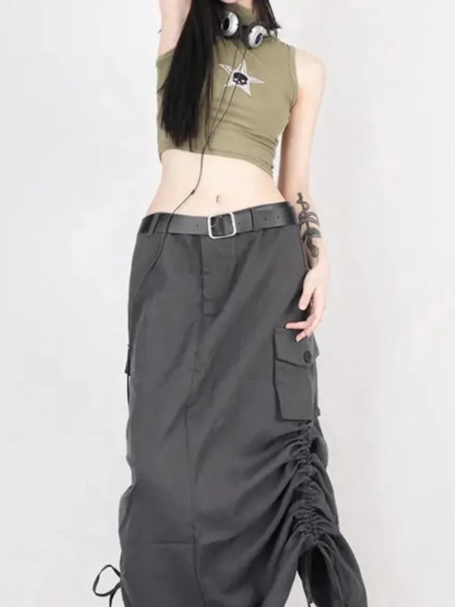 Grunge Ruffled Split Midi Dress P588688