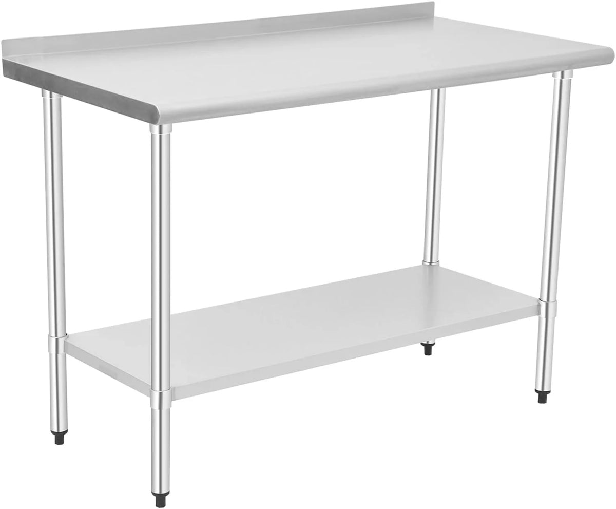 Stainless Steel Table with Adjustable Shelf and Backsplash E208