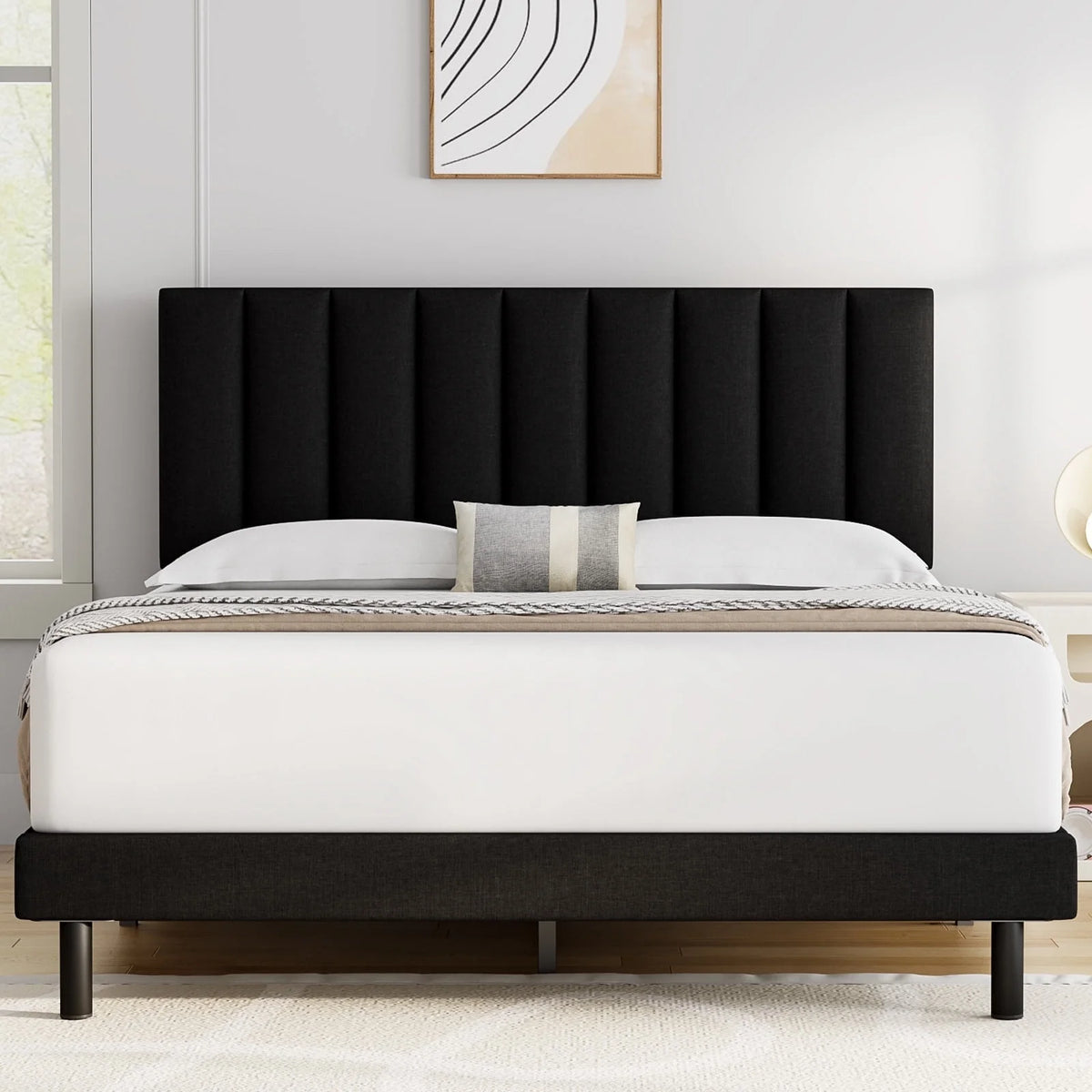 Queen Upholstered Platform Bed Frame with Headboard L957