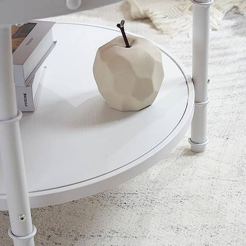 31.5" Natural White Round 2-Tier Wood Coffee Table P58322