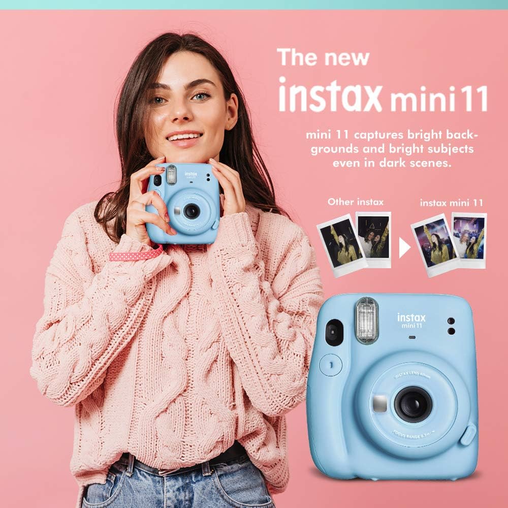 Sky Blue Instant Film Camera with 40 Exposures Film, Case, Strap F7677