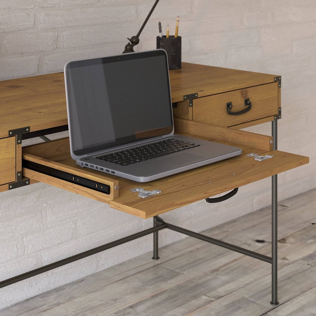 Golden Pine Writing Desk with Organizer and Cabinet V26675
