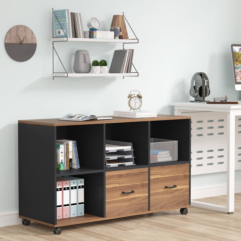 Brown 2 Drawer Letter Size Mobile File Cabinet U8891