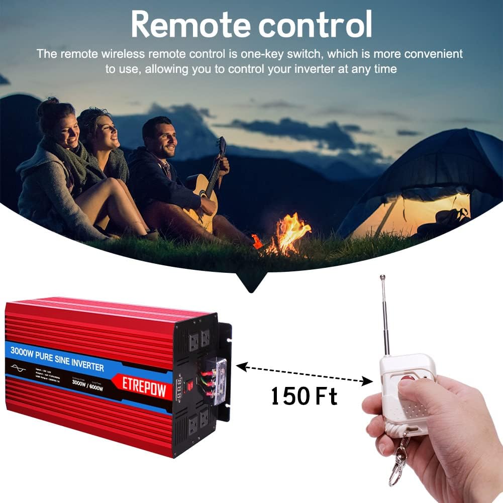 3000 Watt Pure Sine Wave Power Inverter 12V DC to 110V AC U10954