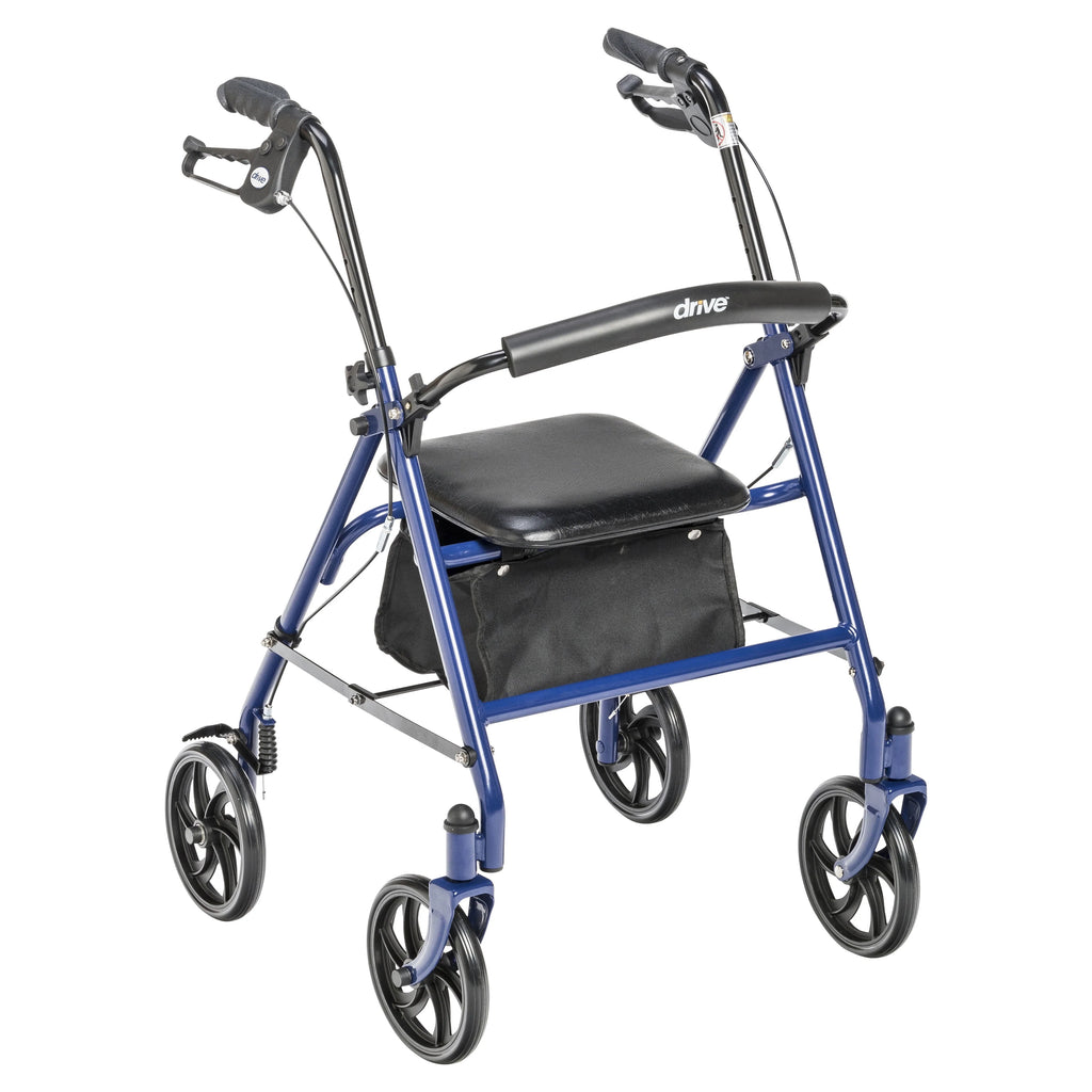 Blue Four Wheel Rollator Rolling Walker with Fold Up Removable Back Support V281937