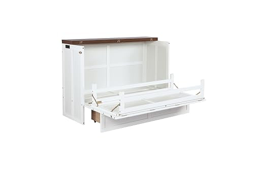 Queen Size White Wood Murphy Bed with Storage Drawer J783334