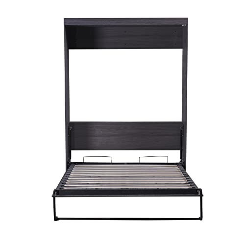 Full Size Grey Murphy Bed with Side Cabinet Storage T197183