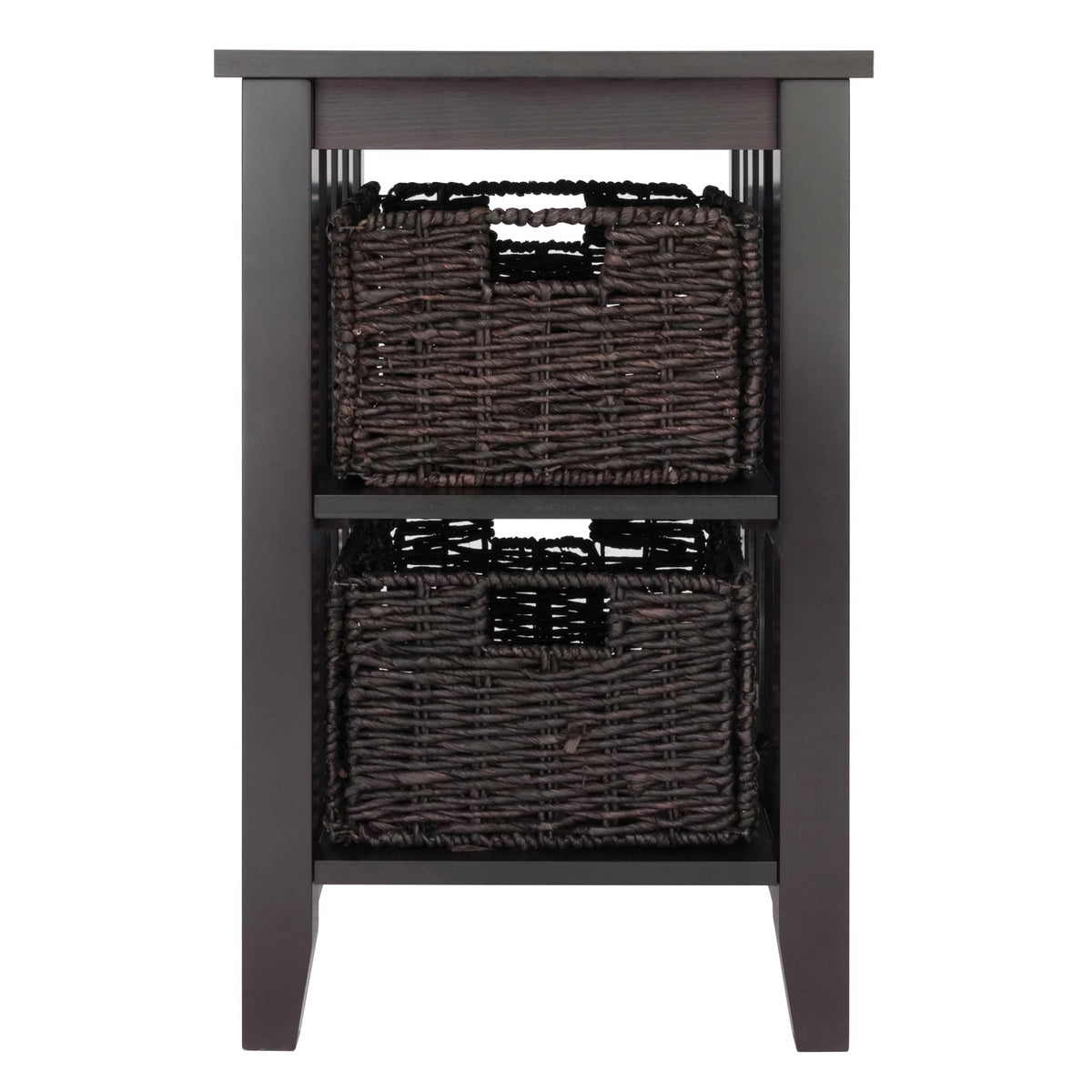 Dark Brown Espresso Side Table with Two Foldable Baskets B619780