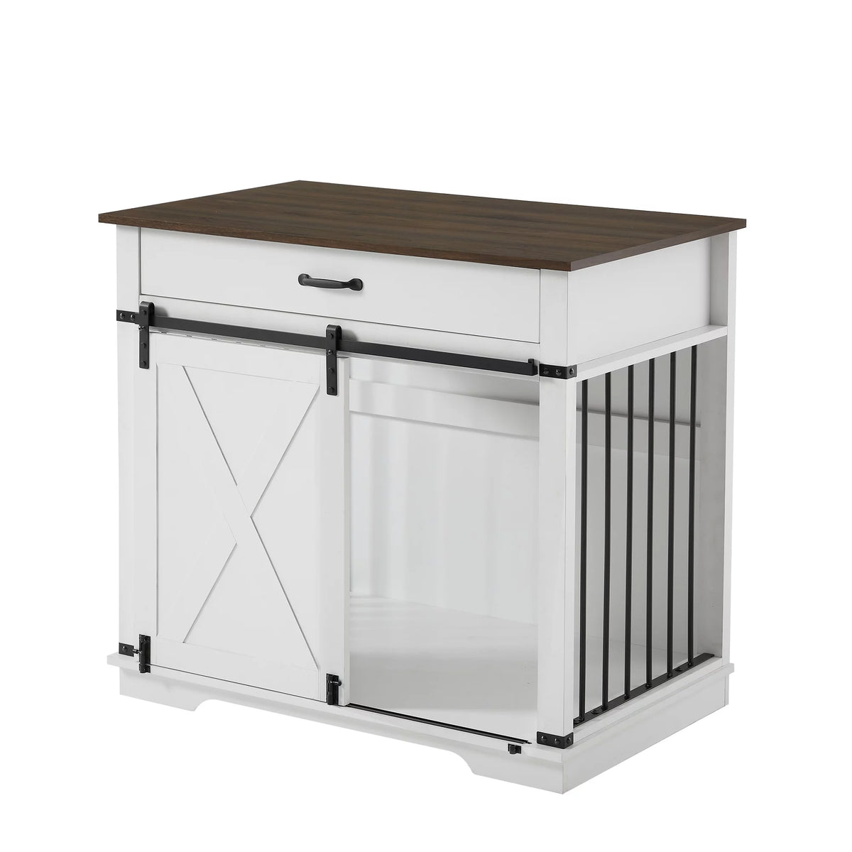 White Wooden Dog Crate with Sliding Barn Door X90263