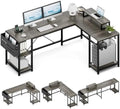 L Shaped Reversible Corner Computer Desk with Shelves F205