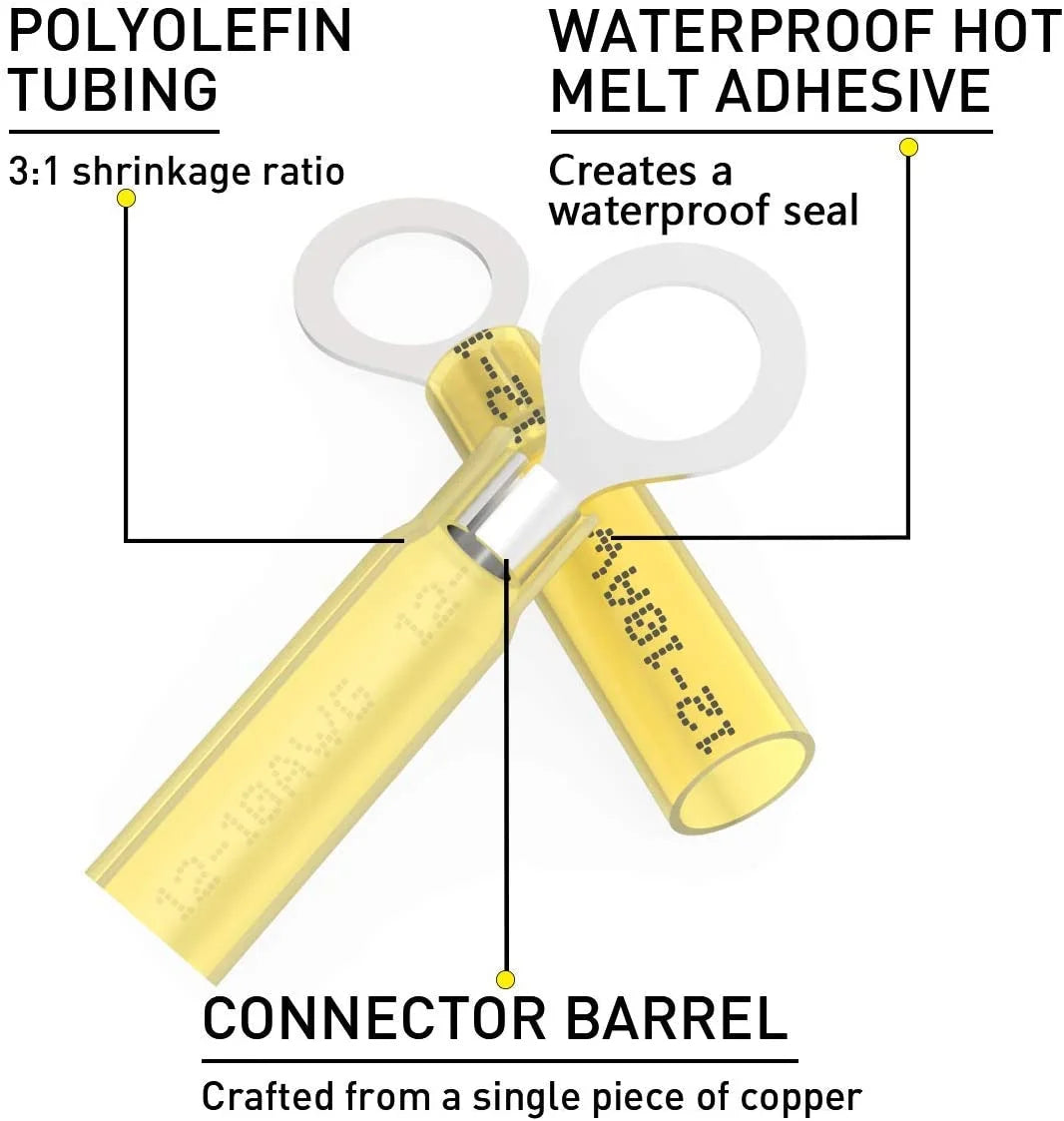 100PCS Heat Shrink Crimp Ring Connectors 5/16" Yellow 12-10 AWG N4279