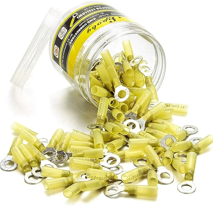 100PCS Heat Shrink Crimp Ring Connectors 5/16" Yellow 12-10 AWG N4279