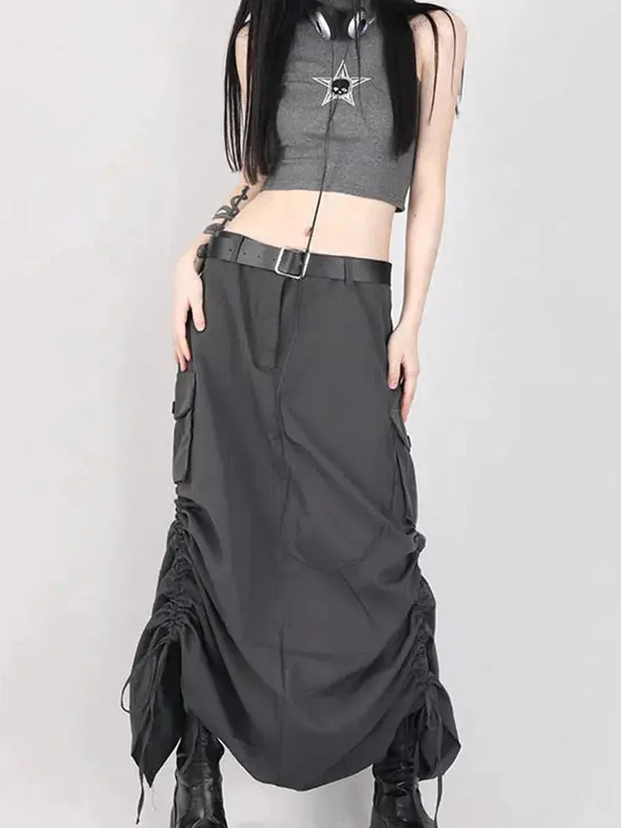 Grunge Ruffled Split Midi Dress P588688