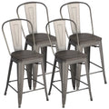 4pcs Industrial Metal Bar Stool with Solid Wood Seat K4173