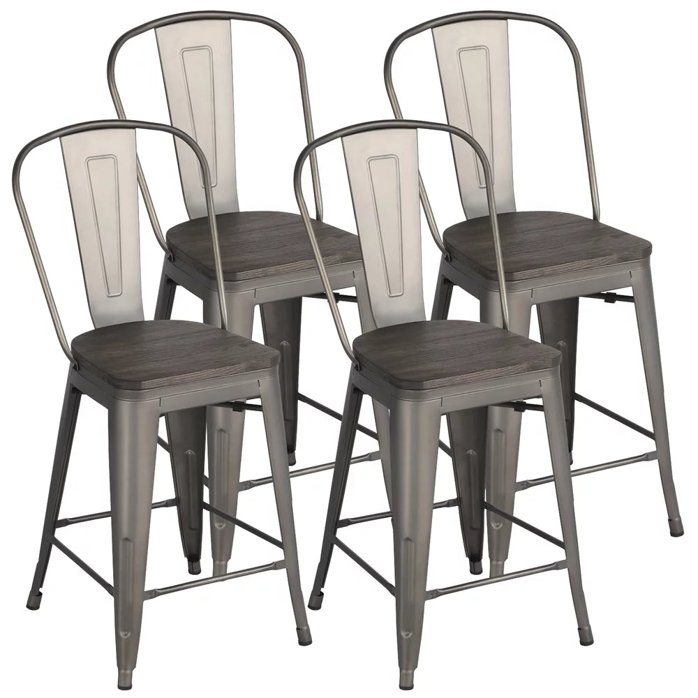 4pcs Industrial Metal Bar Stool with Solid Wood Seat K4173