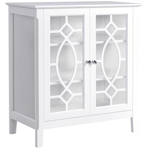 White Glass Door Sideboard Buffet Cabinet with Adjustable Shelves J631