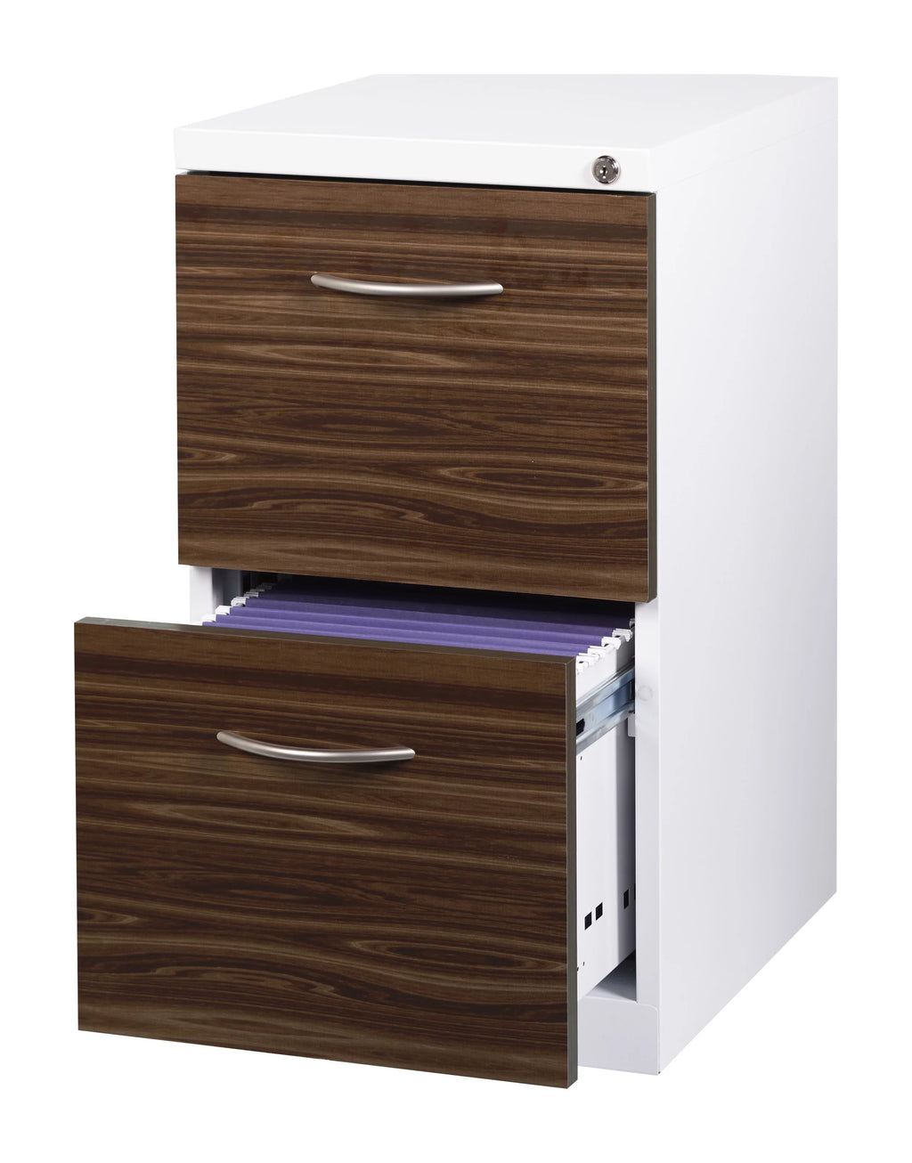 20" 2 Drawer Mobile Pedestal File Cabinet with Seat Cushion, White/Walnut M523682