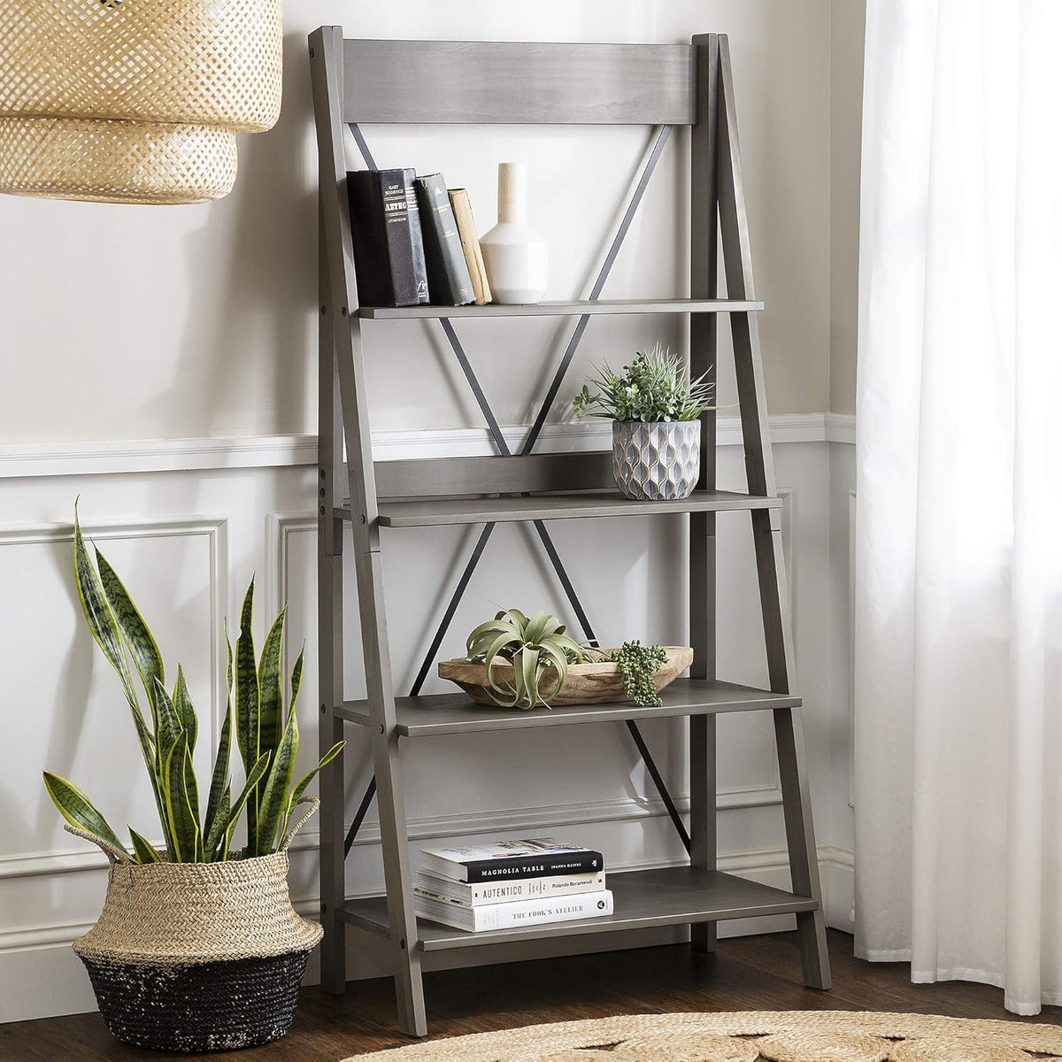 Grey 4 Shelves Wood Bookcase J5832