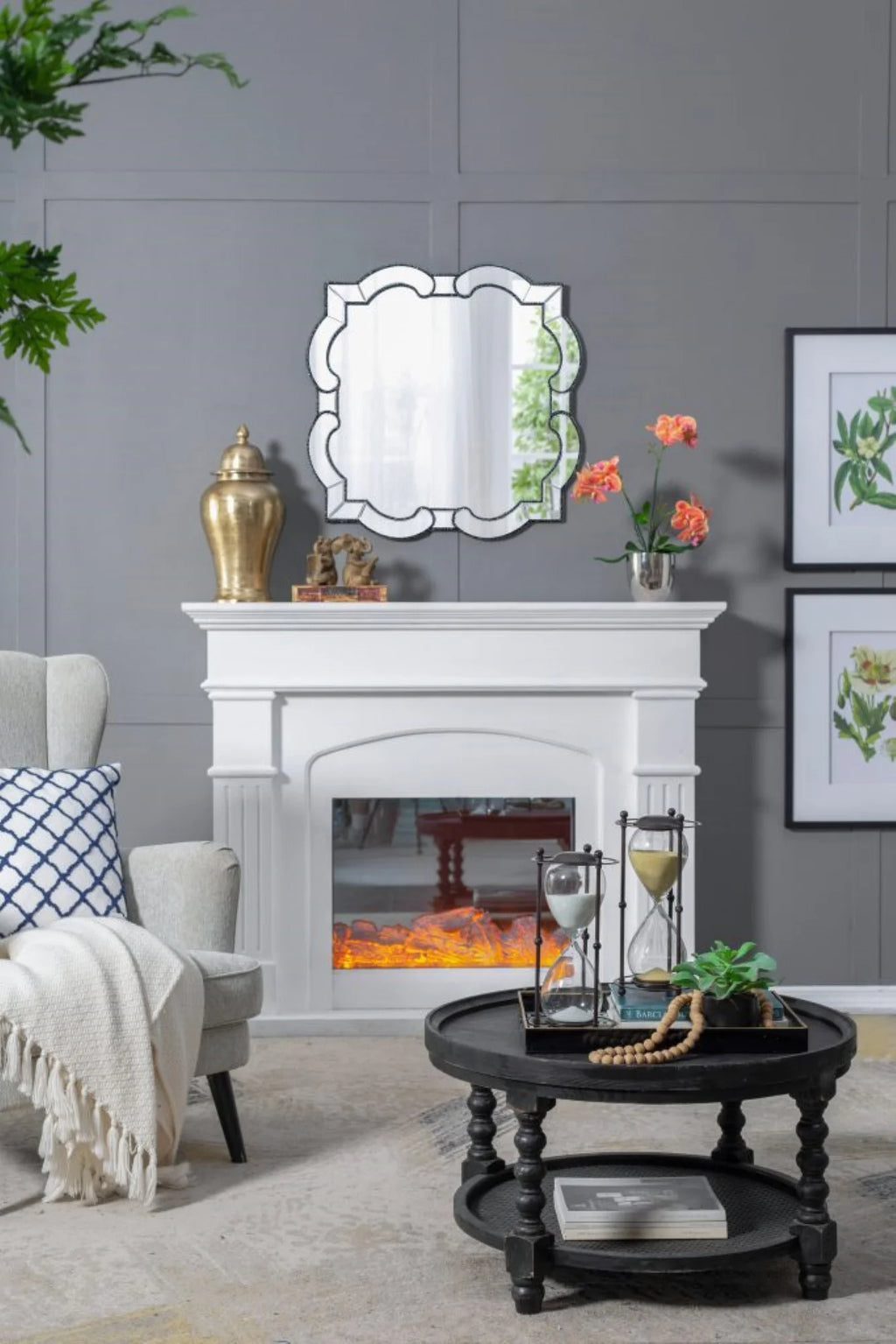 Scalloped Design Wall Mirror 2.5' Clear and Black V469286