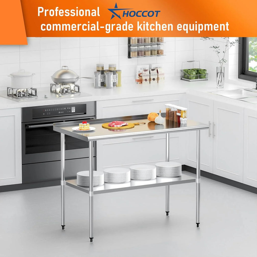 Stainless Steel Table with Adjustable Shelf and Backsplash E208