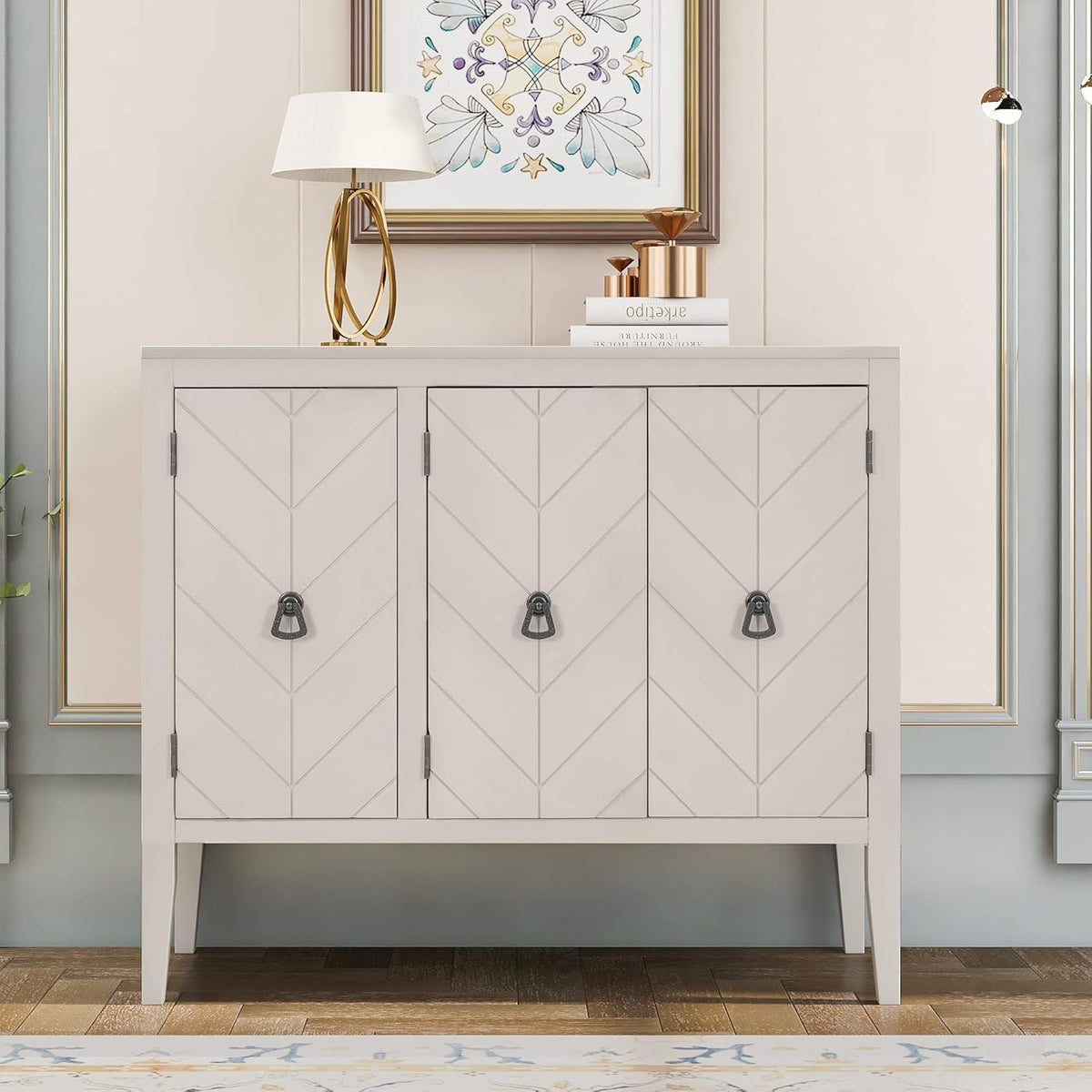 Antique Gray Wooden Storage Cabinet with Adjustable Shelf N498226