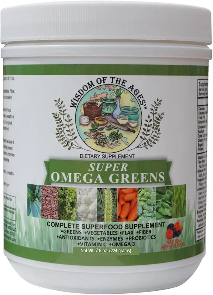 Superfood Supplement with Greens Vegetables Flax Fiber Antioxidants Enzymes Probiotics Vitamin C Omega 3 7.9oz Powder D73867