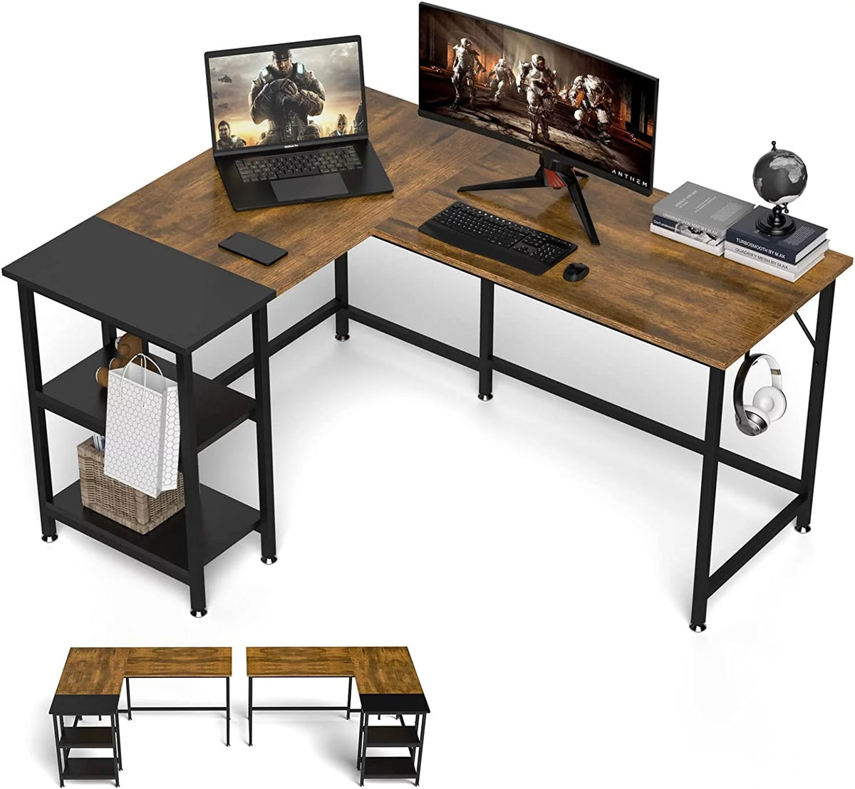 59" L Shaped Desk with Storage Shelves M88184