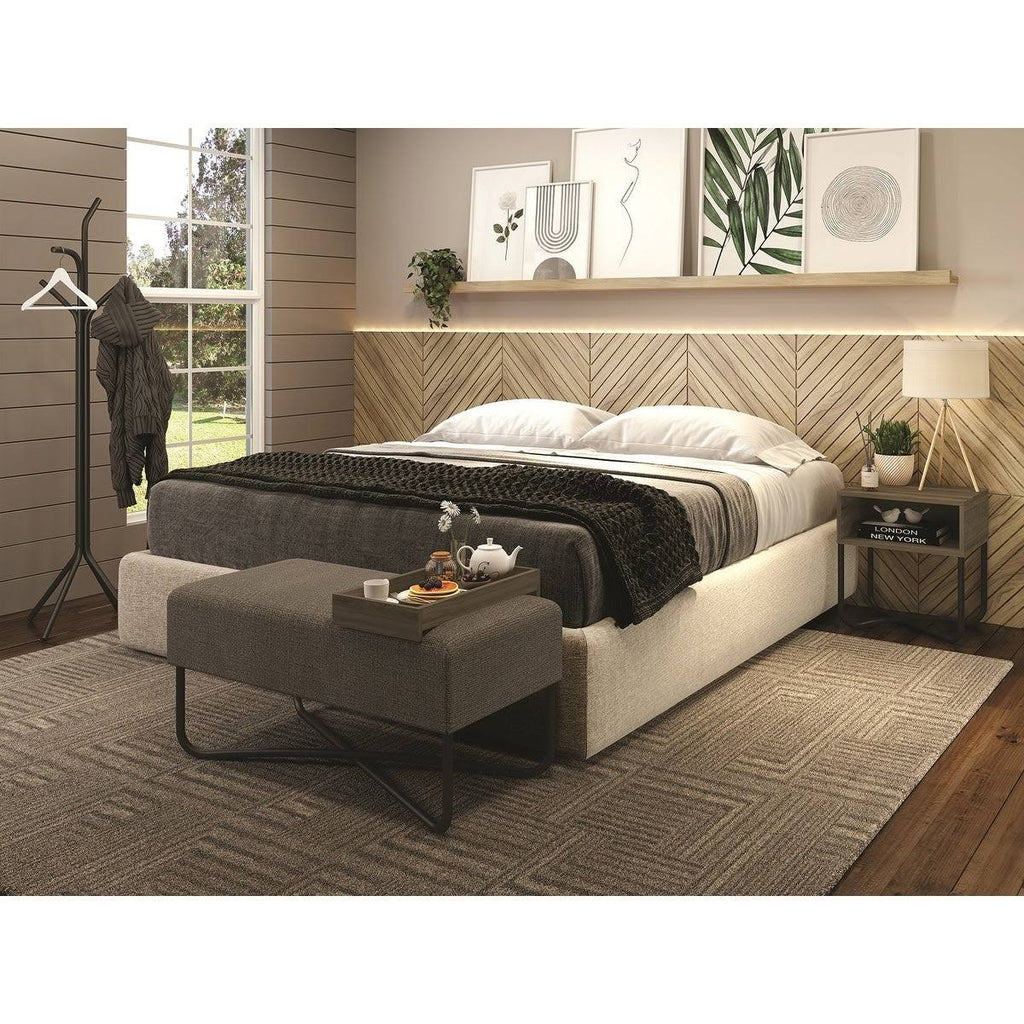 Dark Brown Fabric Bench with Black Base and Dark Oak Tray O7448