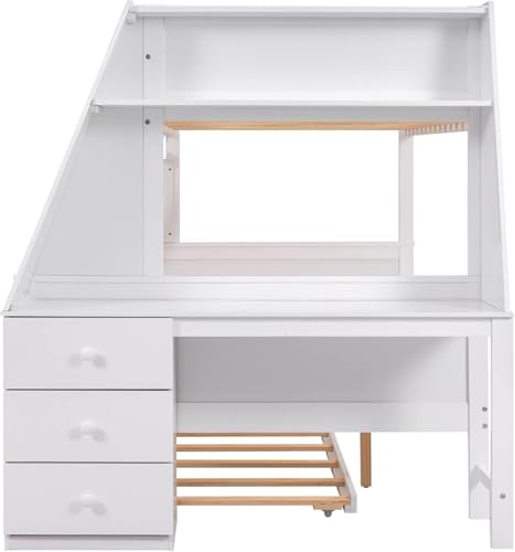 Twin Over Full Wooden Bunk Bed with Desk and Trundle H46358