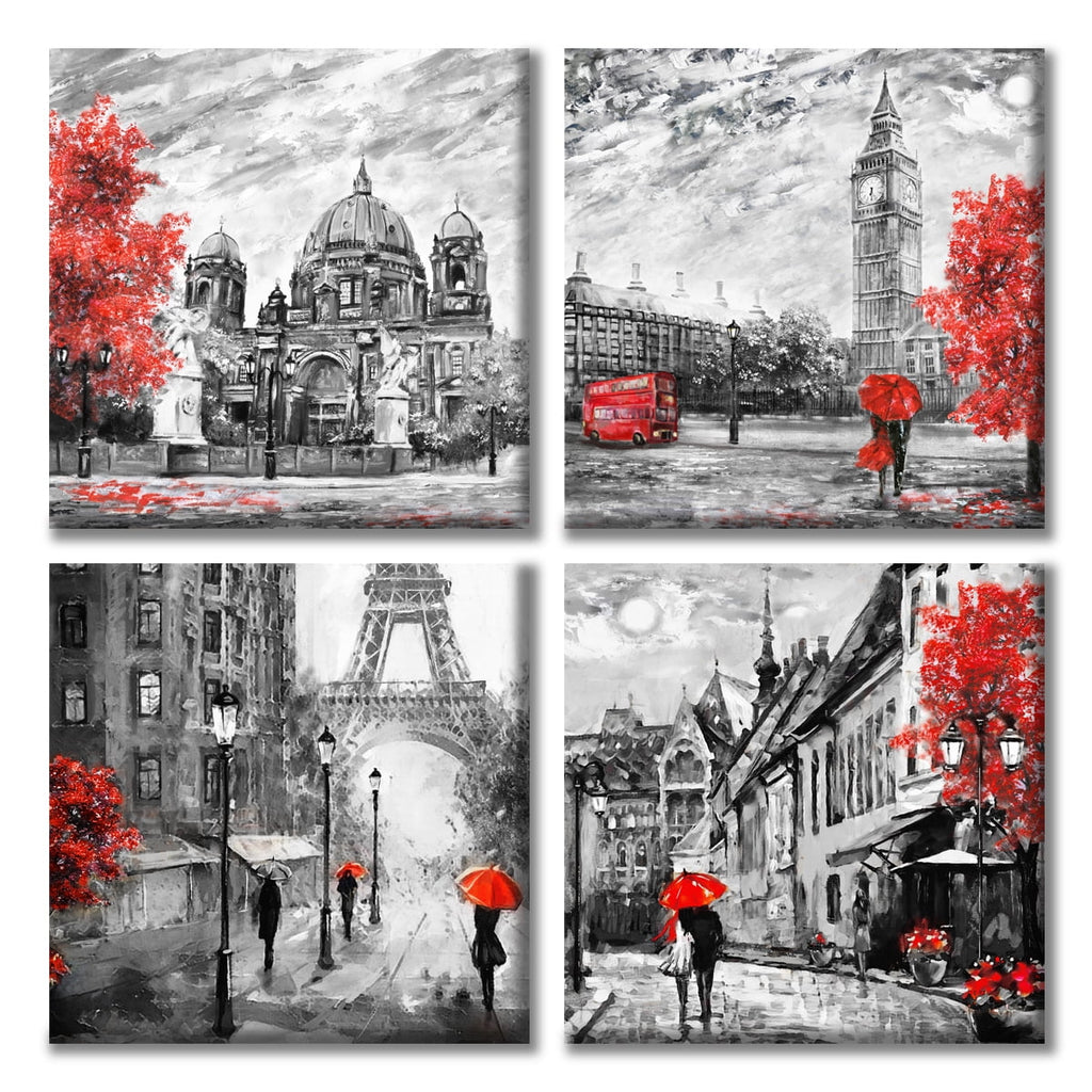 Black White Red Canvas Wall Art V669750