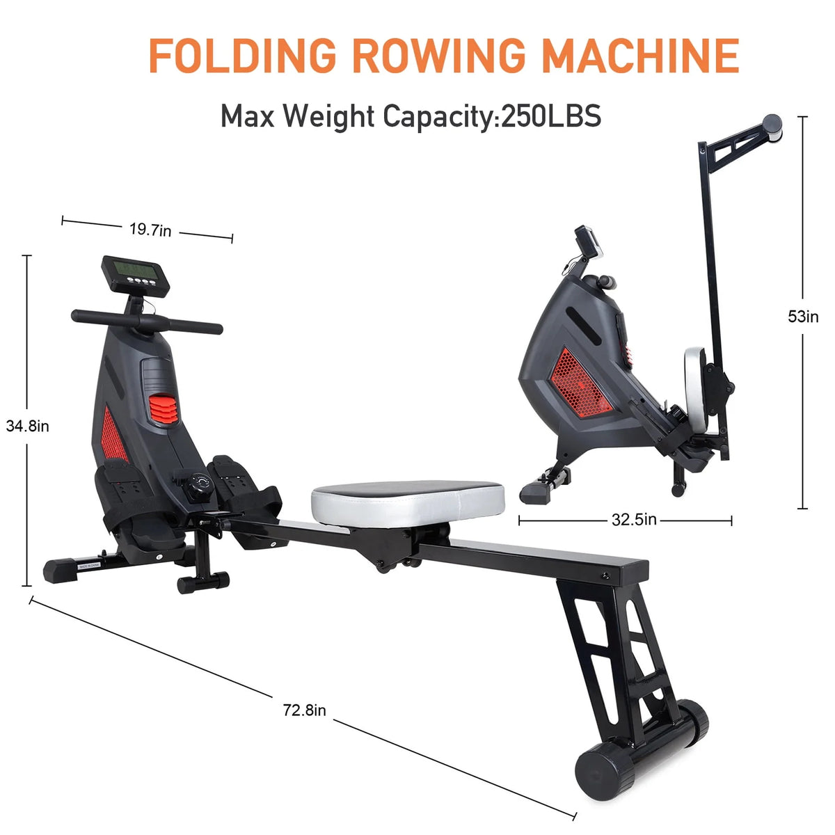Folding Magnetic Air Rowing Machine 250lbs Max Weight R401