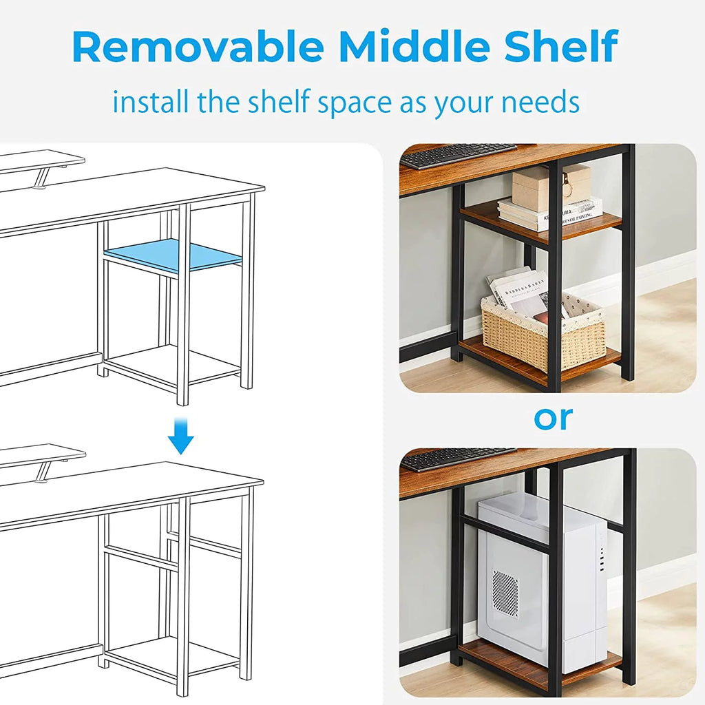 39 inch Computer Desk with Monitor Stand and Reversible Storage Shelve G18625