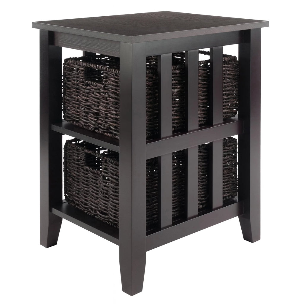 Dark Brown Espresso Side Table with Two Foldable Baskets B619780