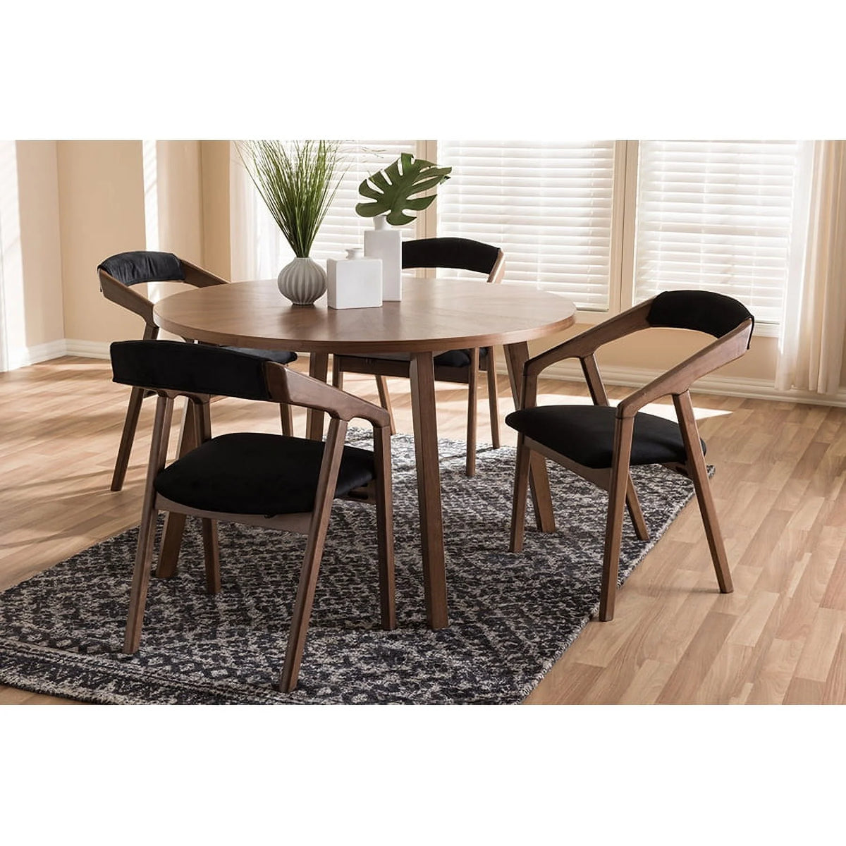 Black Fabric and Walnut Wood Dining Set P469