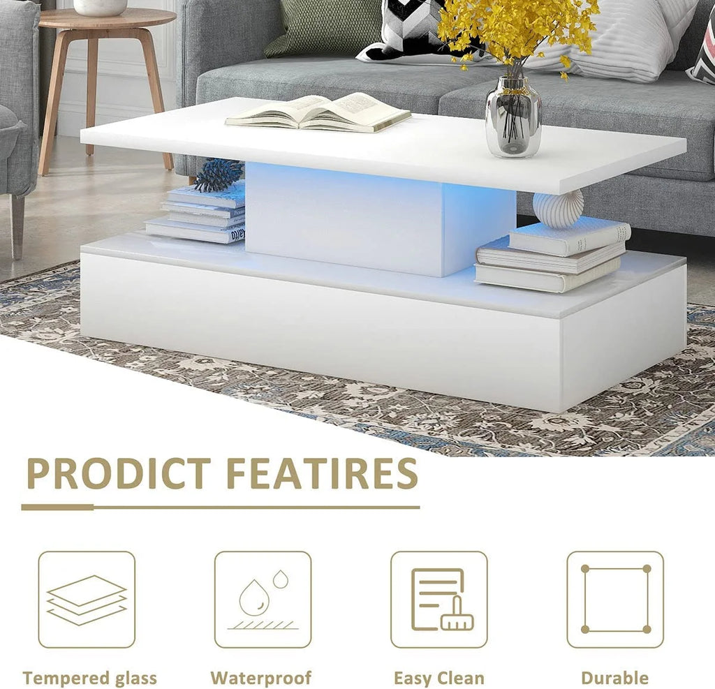 White 47 In Coffee Table with LED Light and Control L9559