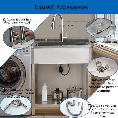 Free Standing Stainless Steel Utility Sink with Faucet A113