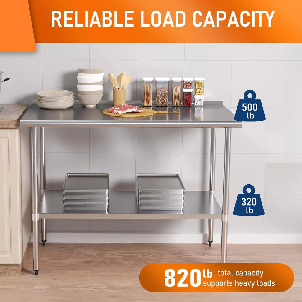 Stainless Steel Table with Adjustable Shelf and Backsplash E208