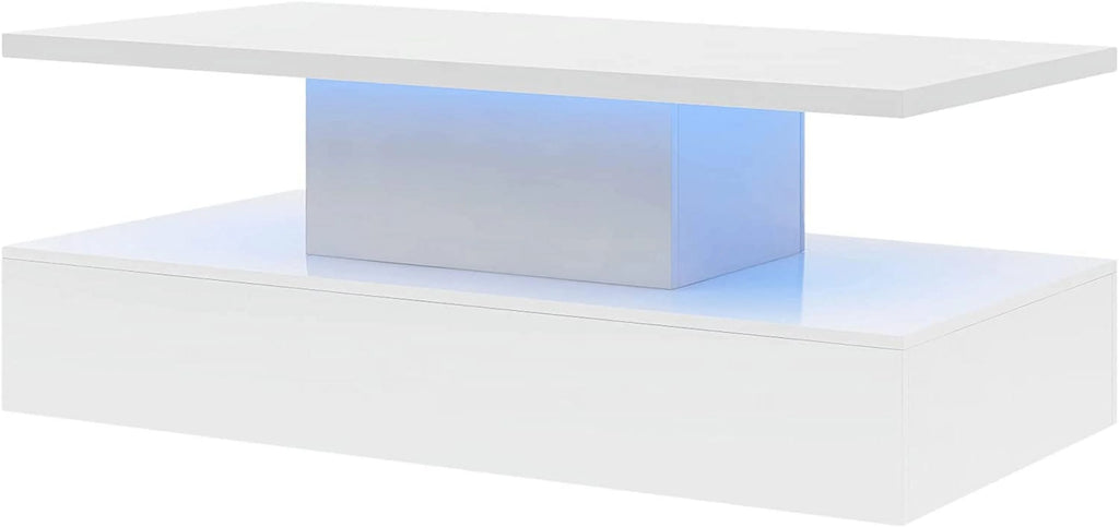 White 47 In Coffee Table with LED Light and Control L9559