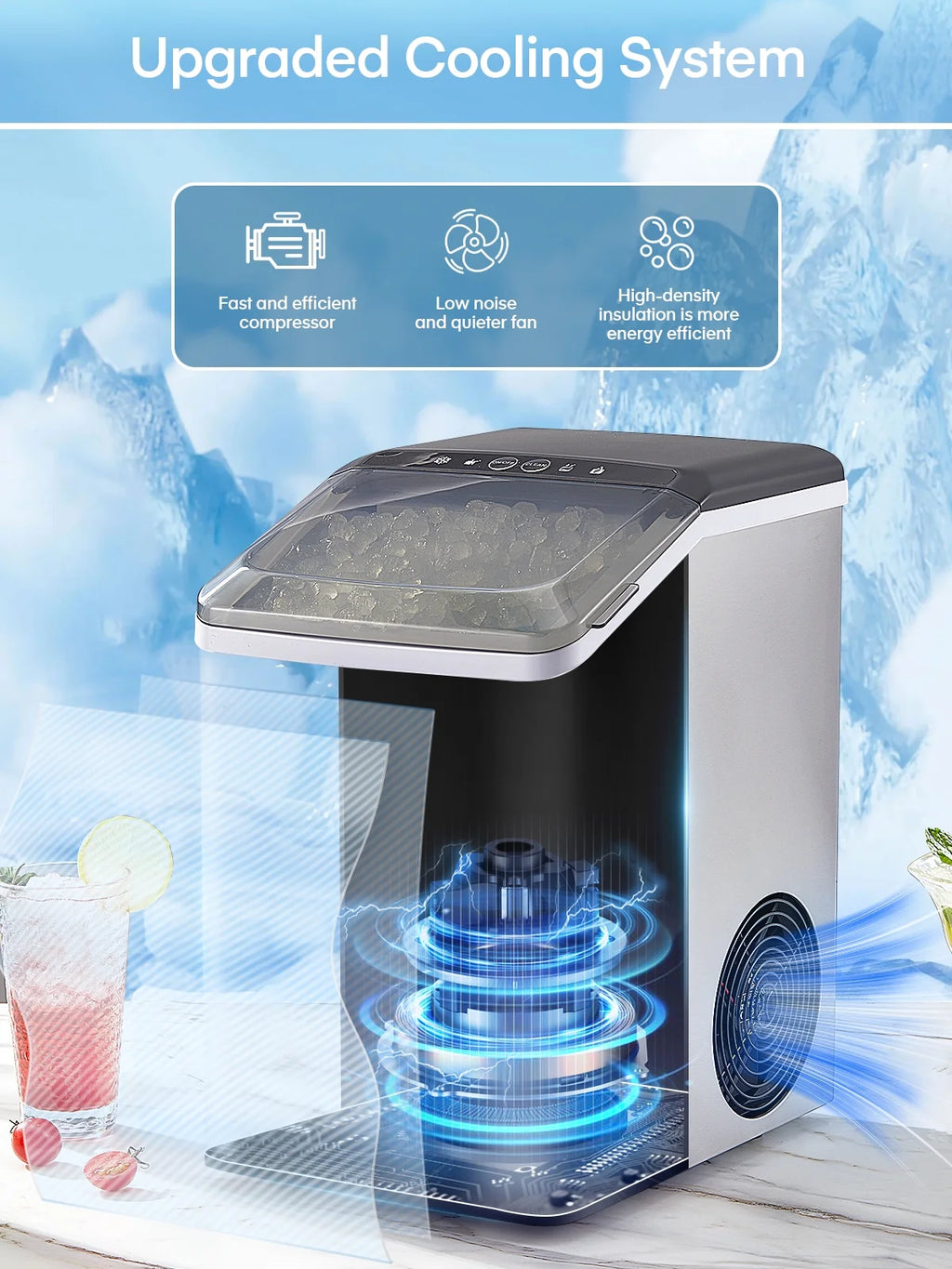 Nugget Ice Maker Countertop 38 Lbs Stainless Steel Portable Ice Machine with Ice Scoop and Basket K5300